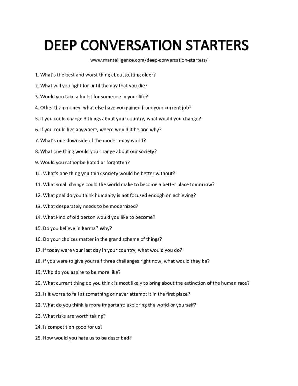 Downloadable and Printable List of Deep Conversation Starters