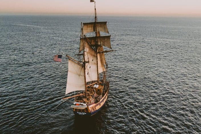 Typical pirate ship wandering through the open sea.