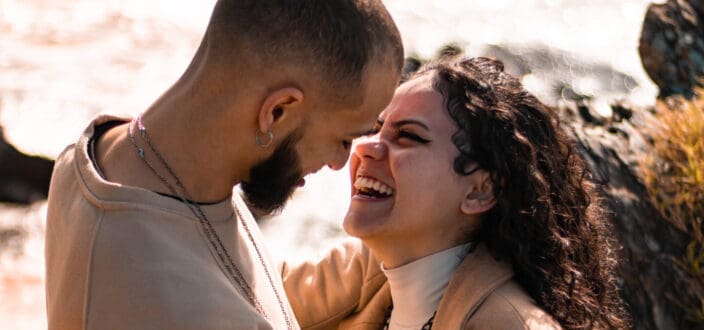 happy couple laughing together