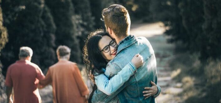 Young couple embracing each other
