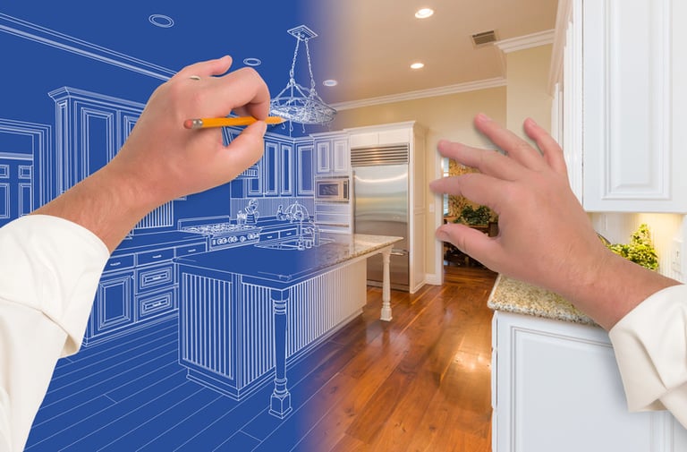 A man designing a modern kitchen