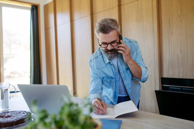 A man is taking care of his home business