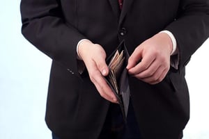 A man holding a wallet, representing financial confidence and control over everyday spending.