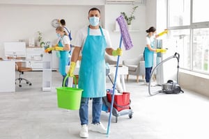 Professional emergency cleaning crew restoring a commercial property after an urgent cleanup for property managers.