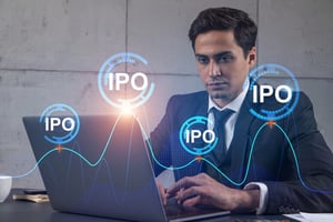 High-net-worth investor analyzing pre-IPO investment opportunities and market charts on a laptop.