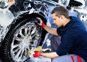 A man washing his car