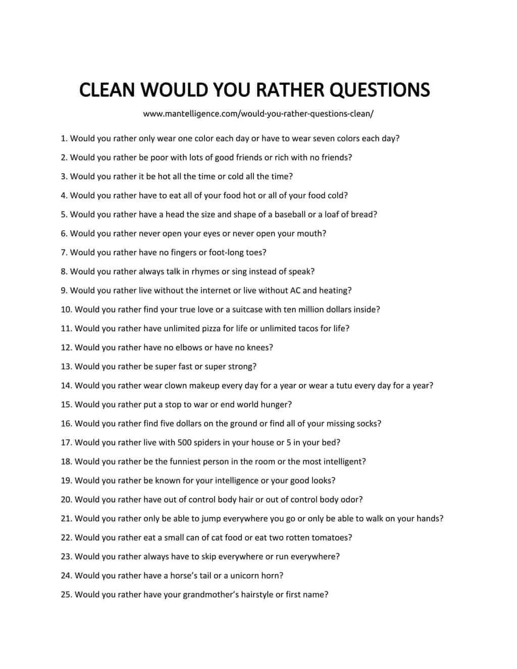 103 Fun & Clean Would You Rather Questions for Teens