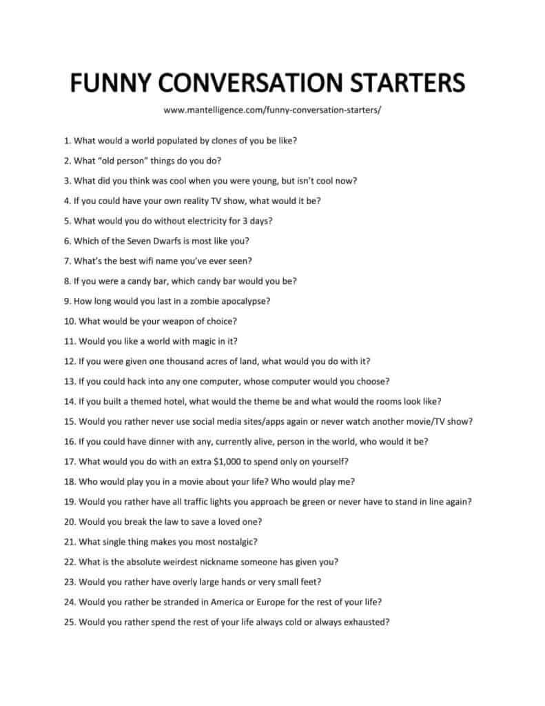 Funny Conversation Starters for Facebook Status - Brooks Daithis1997