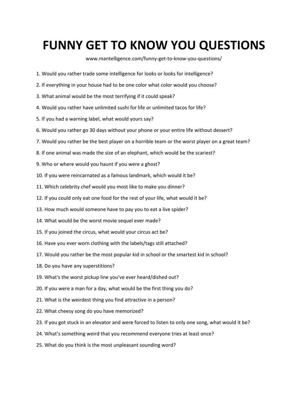 FUNNY GET TO KNOW YOU QUESTIONS 