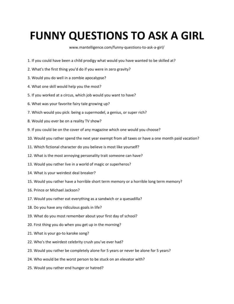 70 Funny Questions To Ask A Girl Really Make Her Laugh 