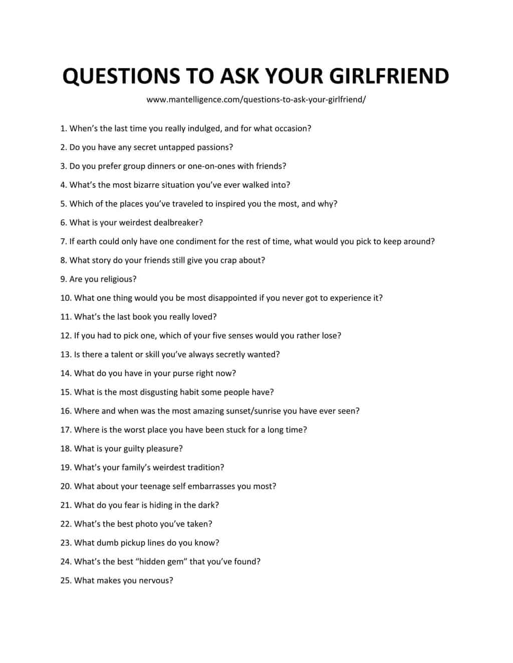 10 question to ask your gf