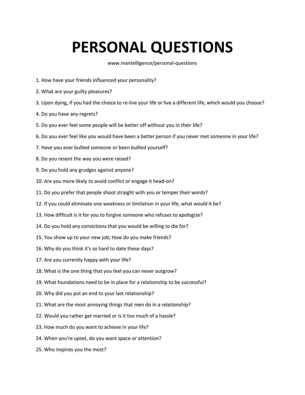 questions for a personal statement