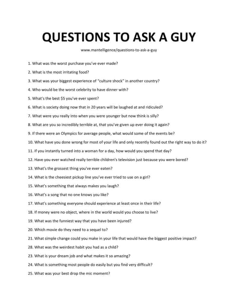 121 Questions To Get To Know A Guy Interesting Funny Random 