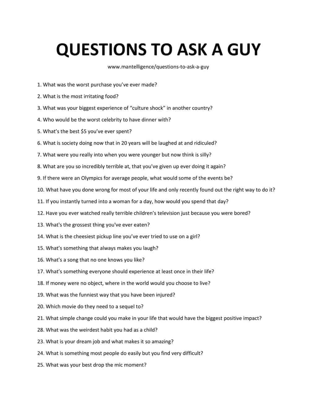 LIST OF QUESTIONS TO ASK A GUY 1 