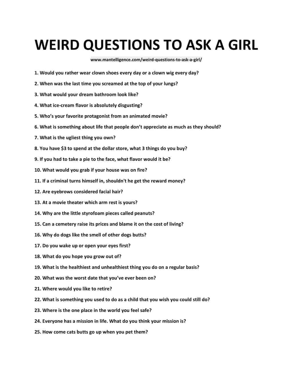 WEIRD QUESTIONS TO ASK A GIRL 1 