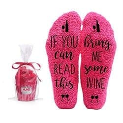 49. Bring Me Wine Fuzzy Pink Socks