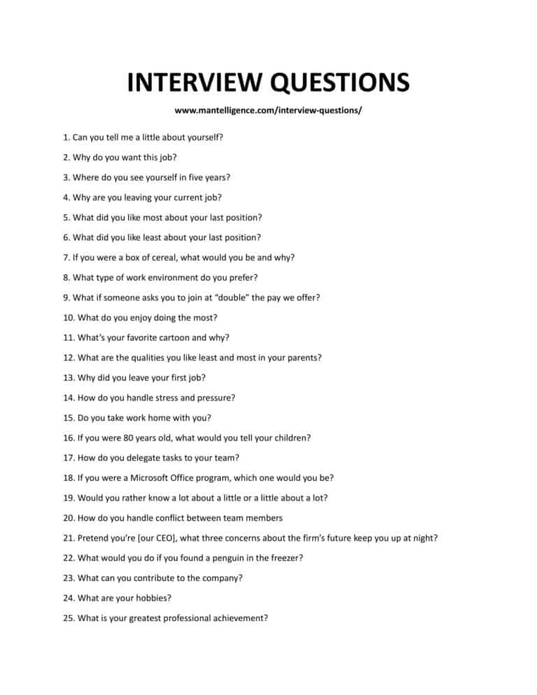Interview Questions Printable