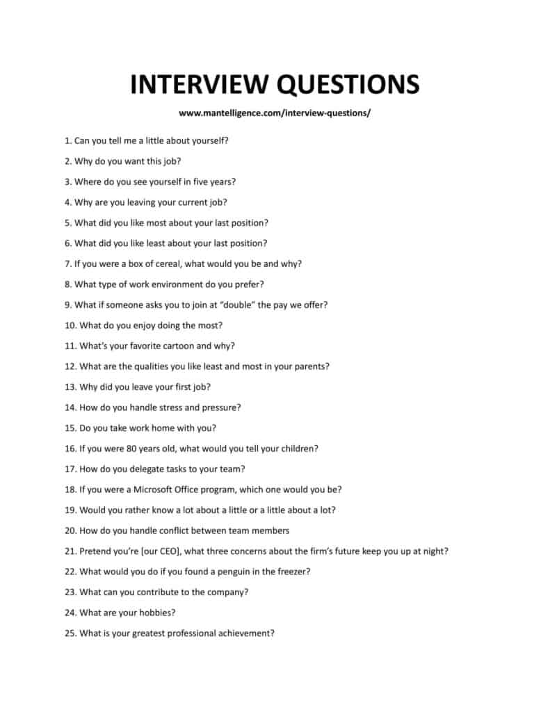 sample job interview questions education