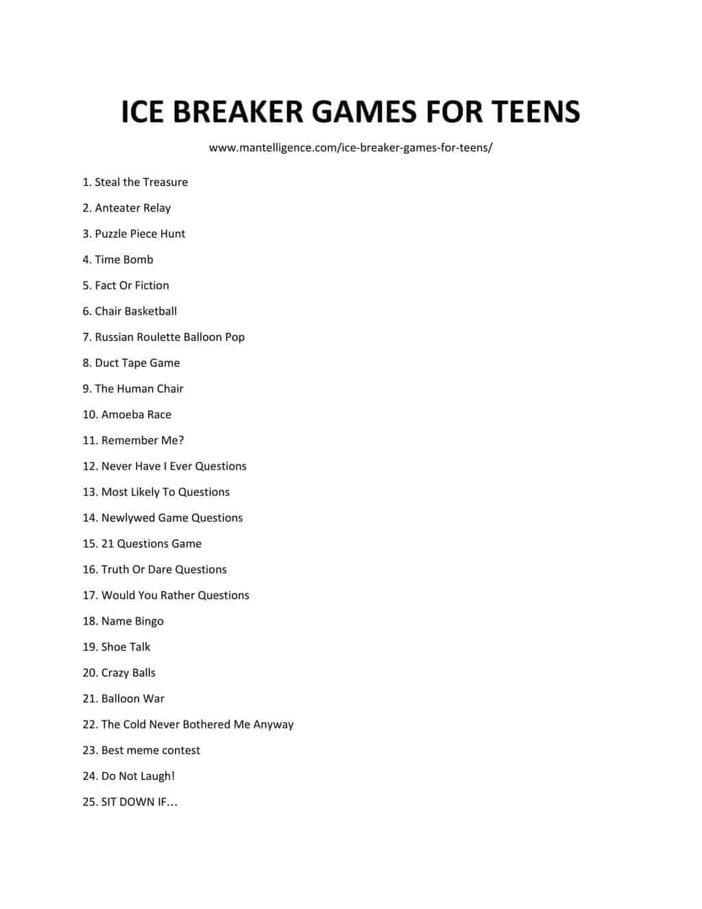 Cool Names For Games For Teens