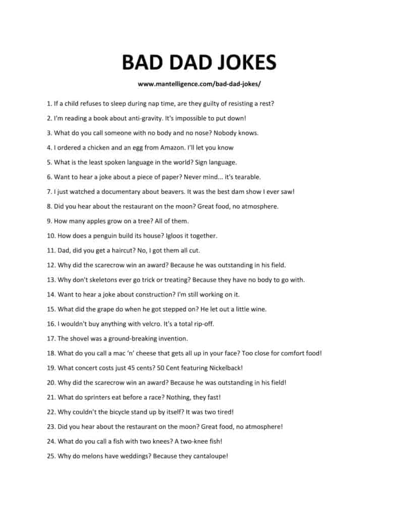 305 Best Bad Dad Jokes A list so bad they're good!