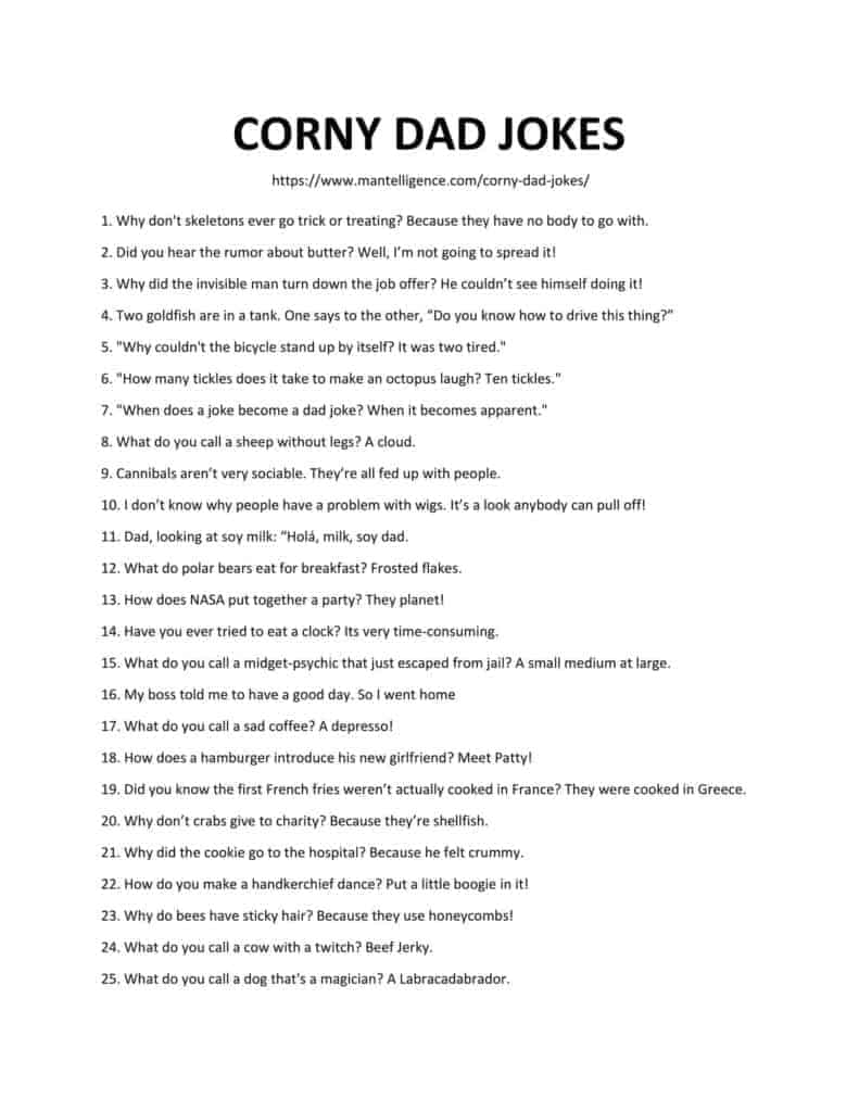 335 Corny Dad Jokes - Embarrassingly silly but funny!