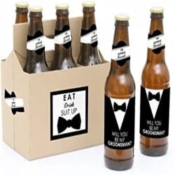 Cheap Groomsmen Gift Ideas - Beer Bottle Label Stickers and 1 Carrier