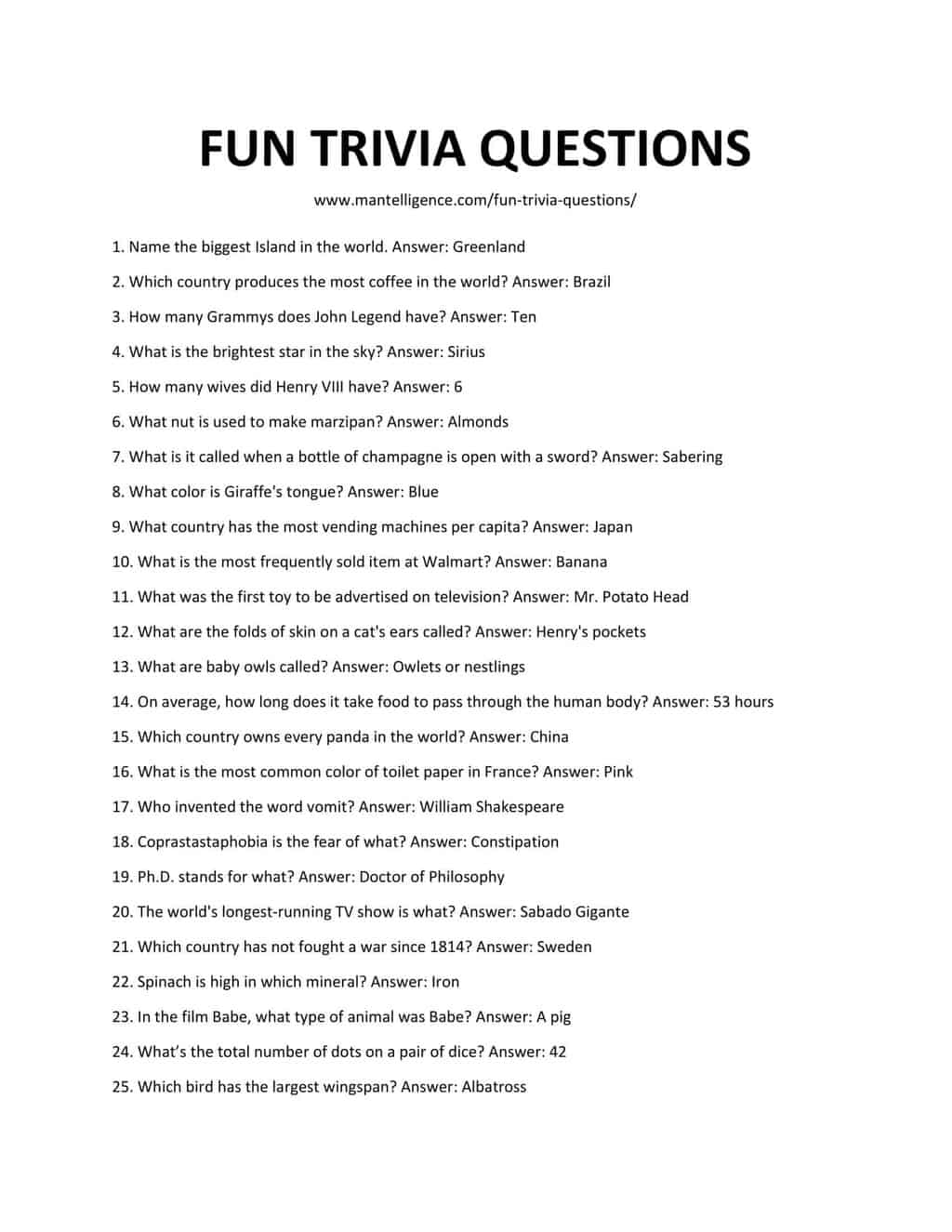 Family Fun Trivia Questions And Answers Printable Challenge Your 