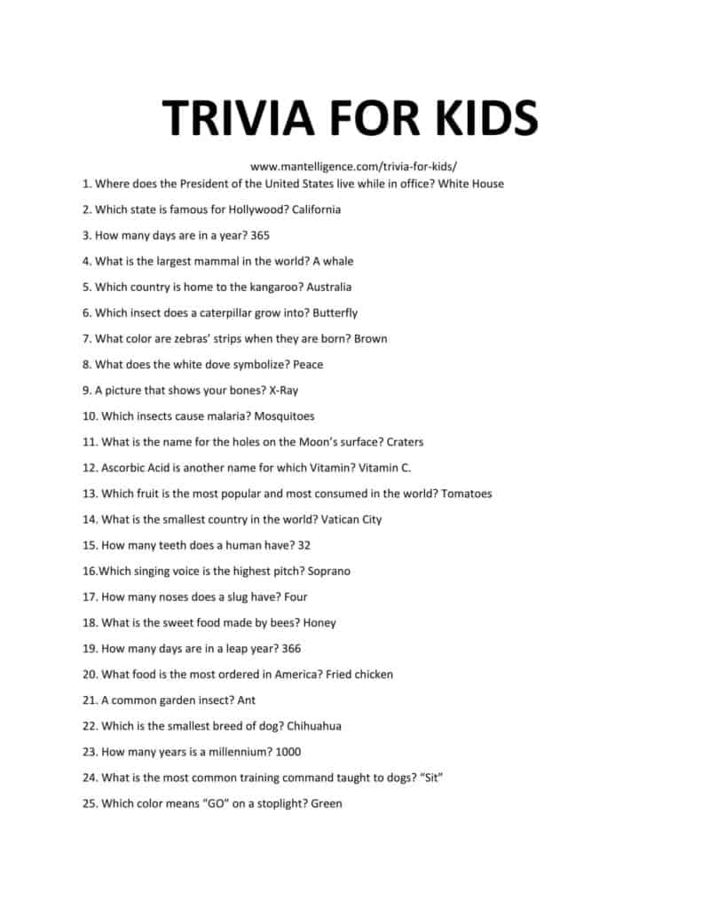 192+ Kids Trivia Questions & Answers (Easy to Hard)