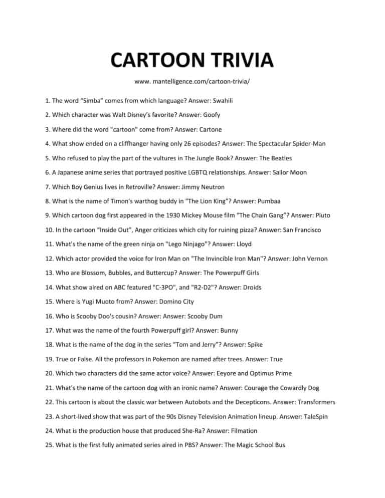 36+ Cartoon Trivia Questions & Answers (Easy to Hard)