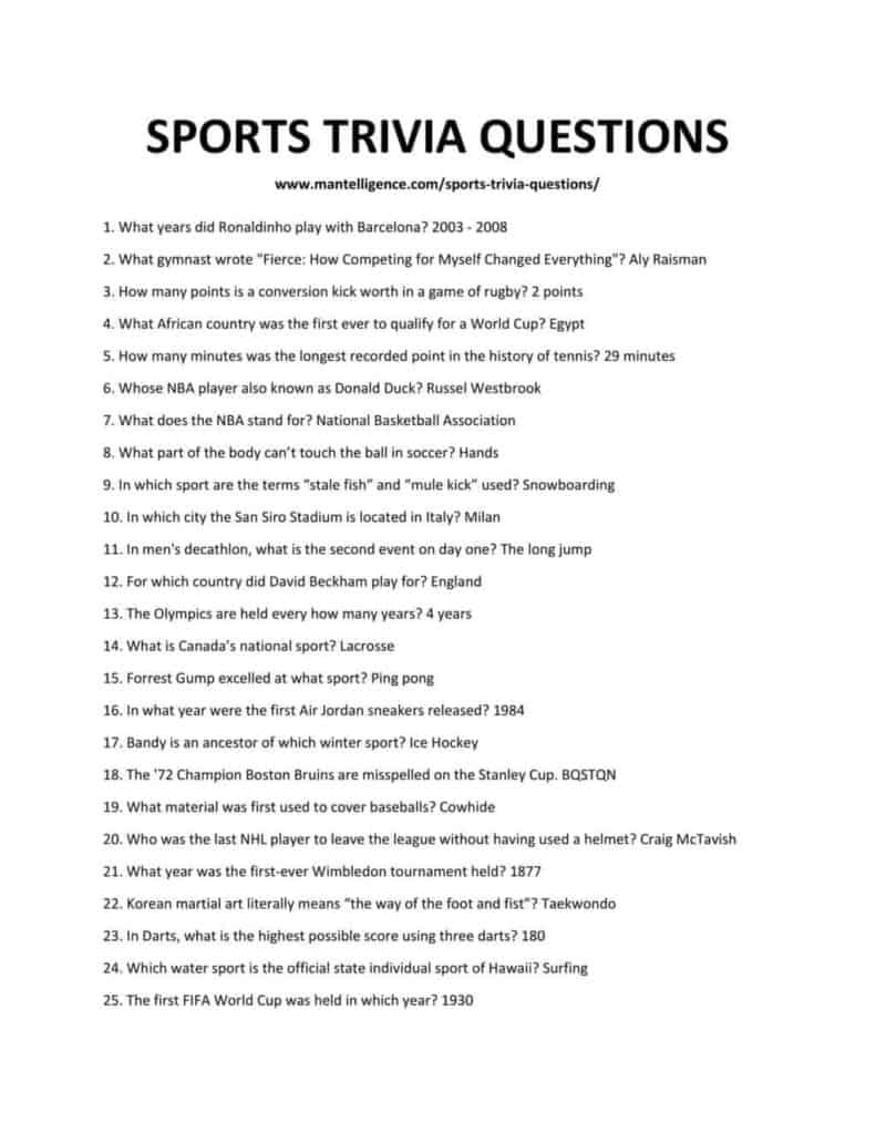 72+ Sports Trivia Questions & Answers (Easy to Hard)