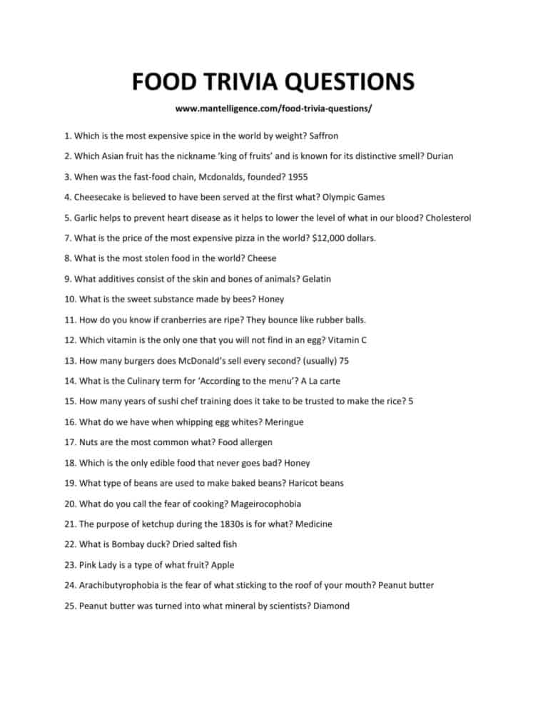 54 Best Food Trivia Questions & Answers (Easy to Hard)