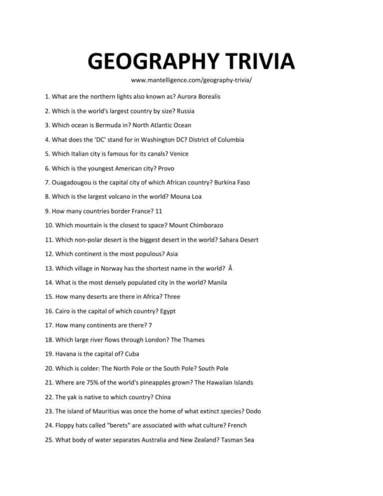 69 Best Geography Trivia Questions And Answers You Need To Know