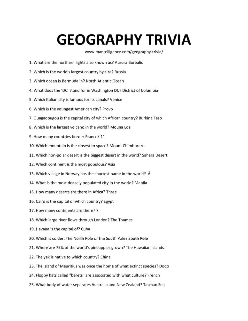 69 Best Geography Trivia Questions And Answers You Need To Know 