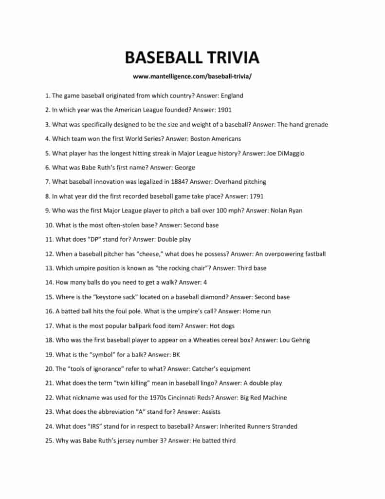 59+ Baseball Trivia Questions & Answers (Fun MLB Quiz)