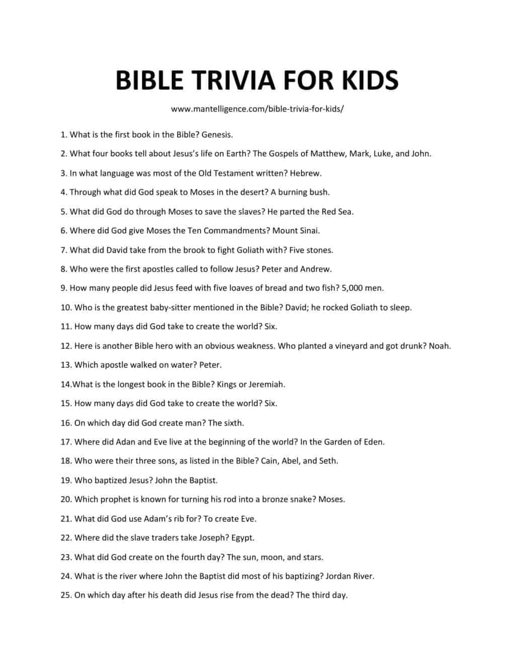 58 Best Bible Trivia For Kids with Answers 