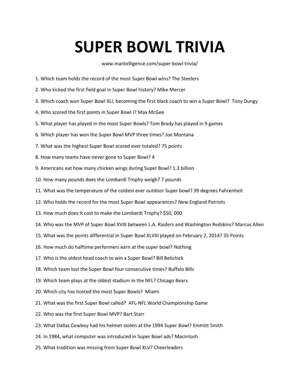 Printable Super Bowl Trivia Questions And Answers Buzzfeed staff the