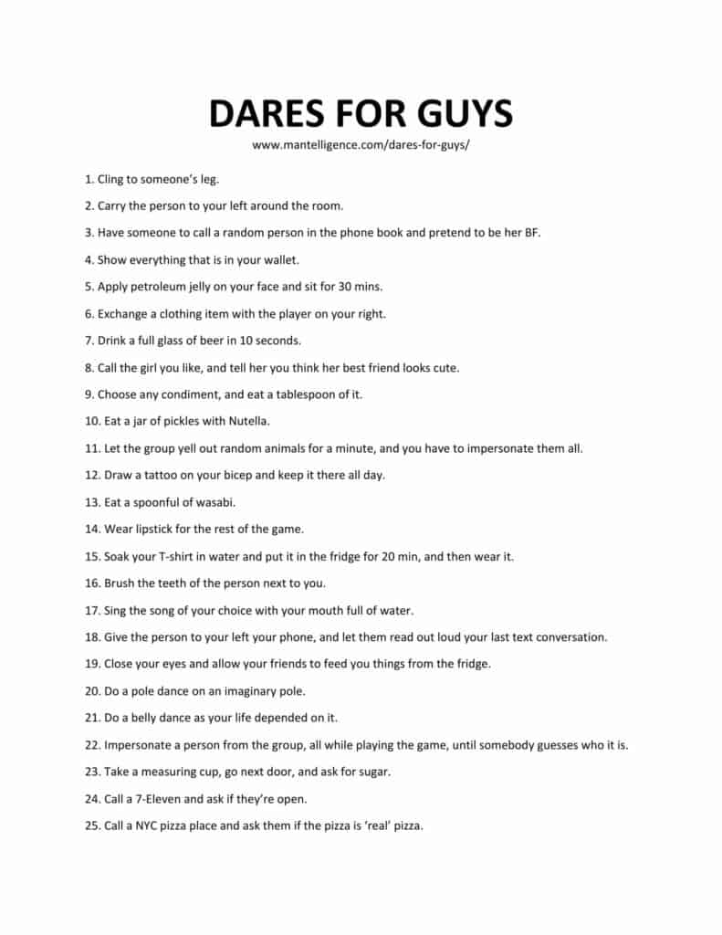 Best Dares For Guys Funny Fun Embarrassing