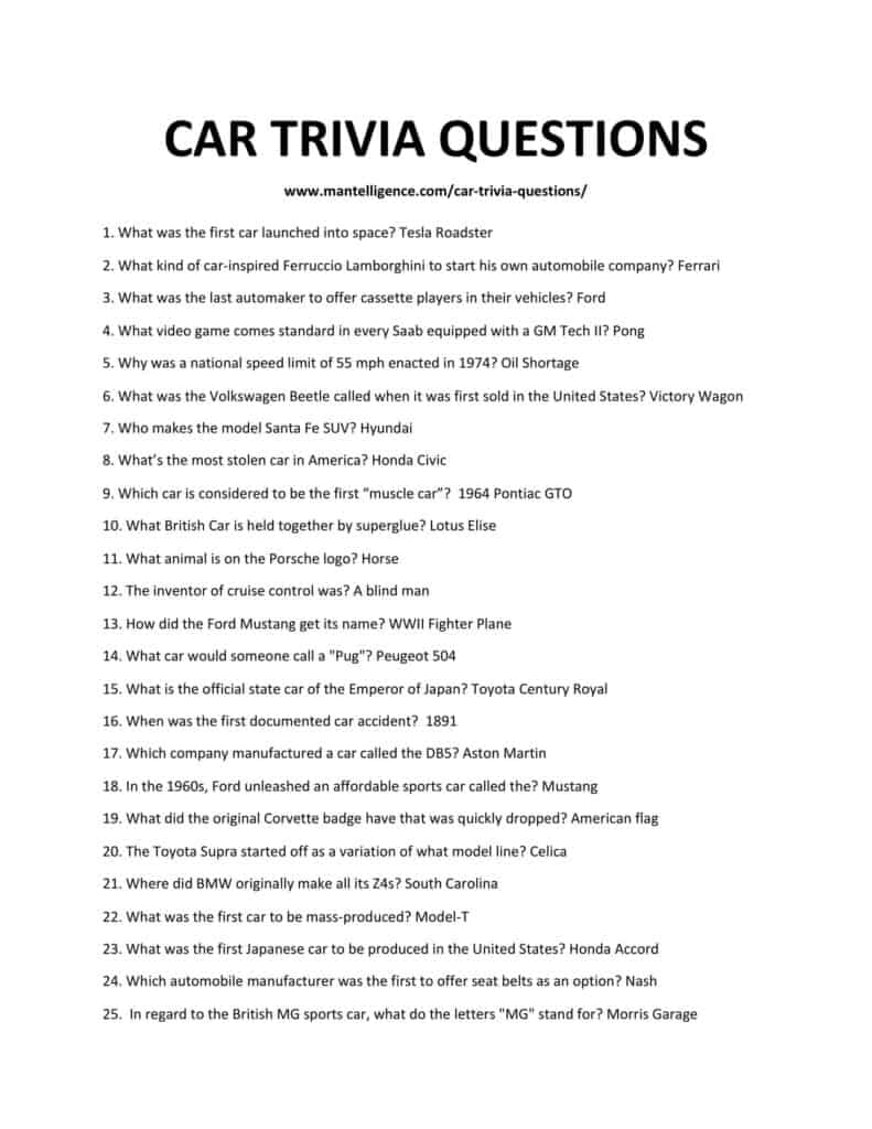 23 Best Car Trivia Questions How Much Do You Know About Cars?