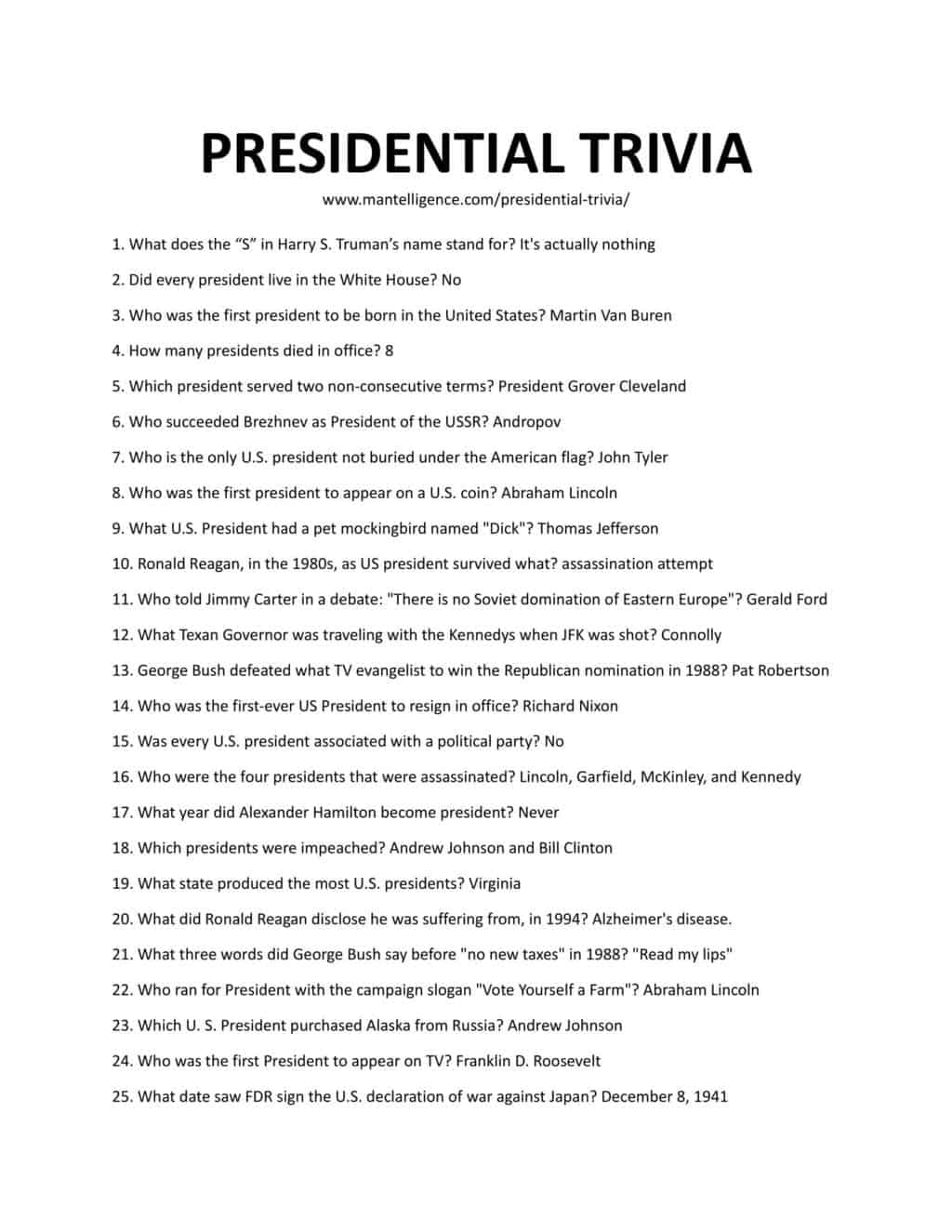 52 Presidential Trivia It's Great To Learn More About Heads of State