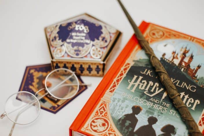 Harry Potter book and wand