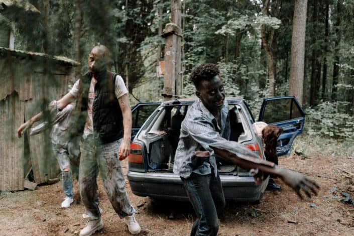 A group of zombies in a forest
