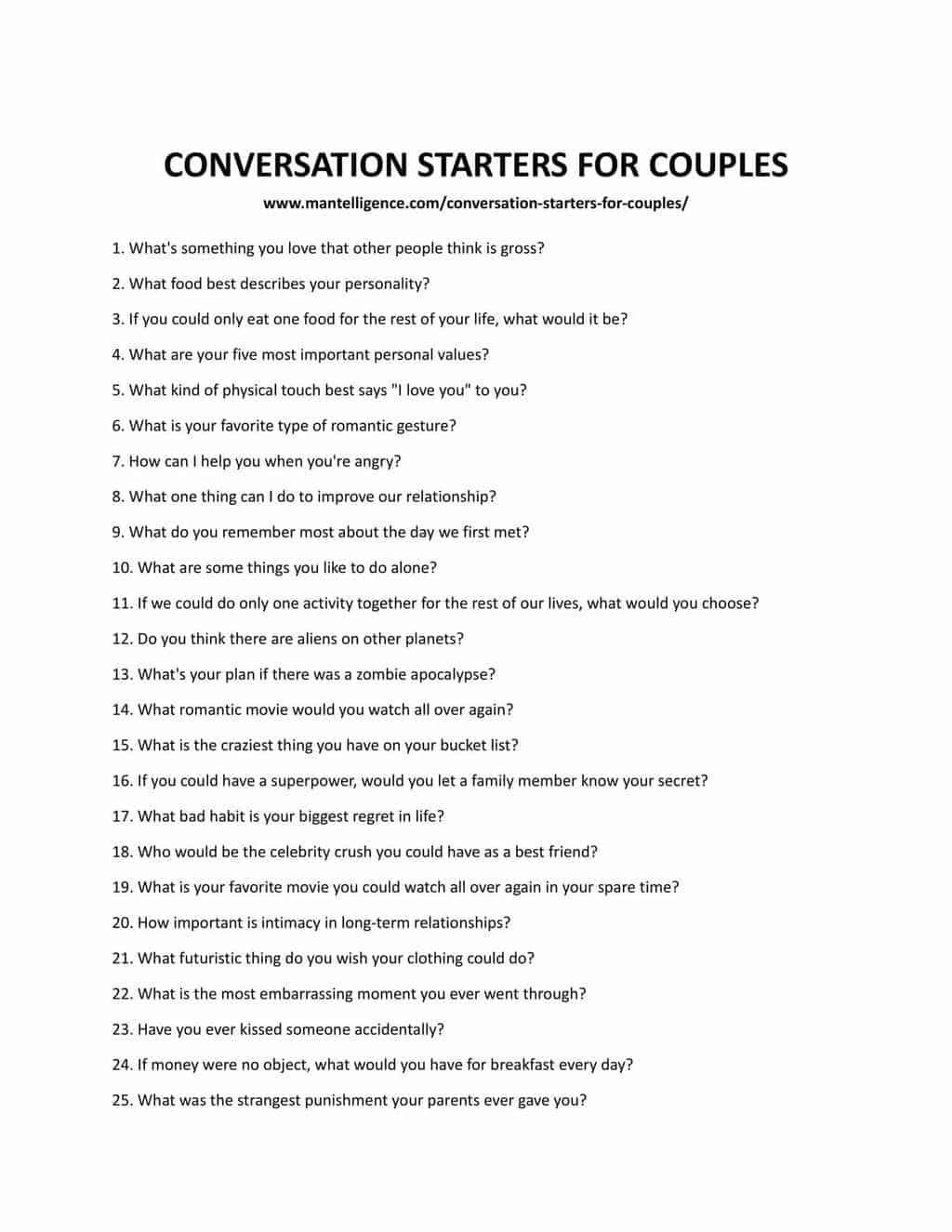 List Of Conversation Starters