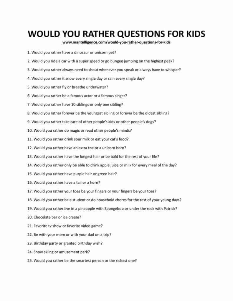 29 Would You Rather Questions For Kids (Fun, Funny, Gross)