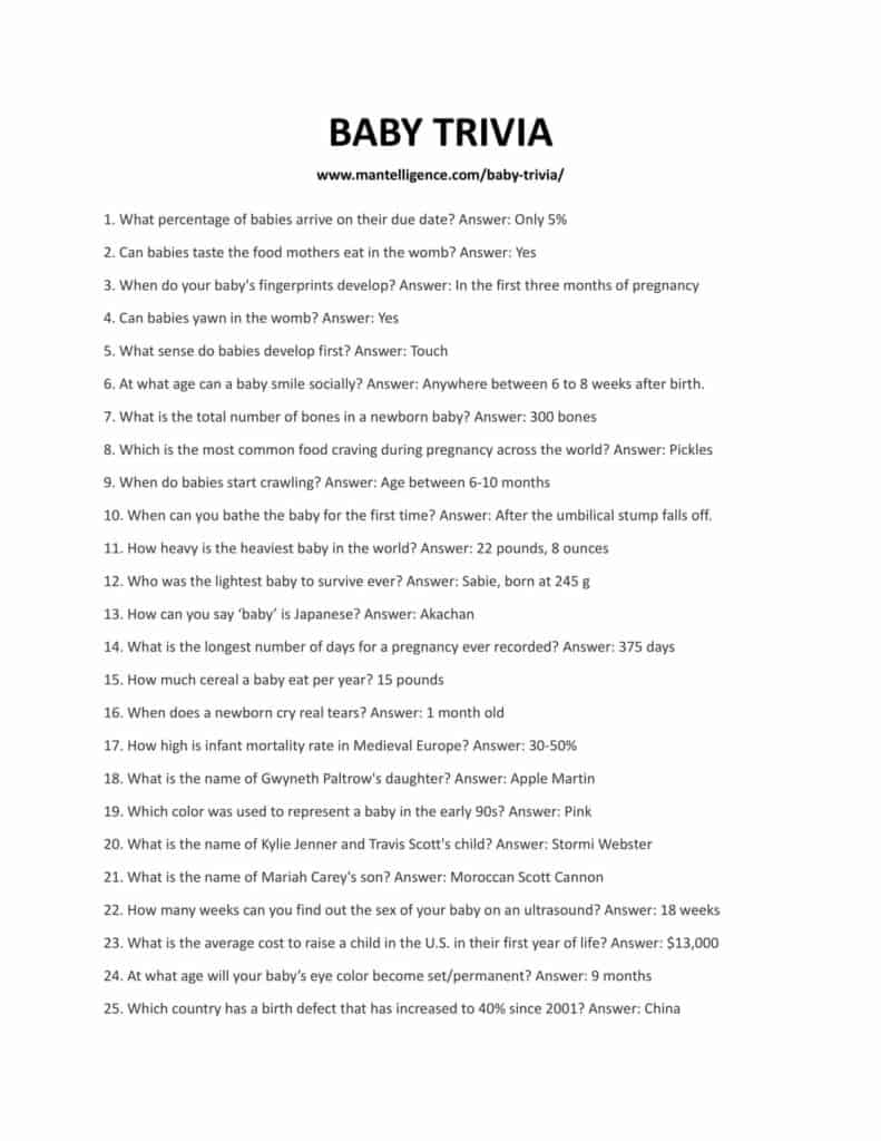 20 Baby Shower Trivia Questions Answers Fun Party Quiz