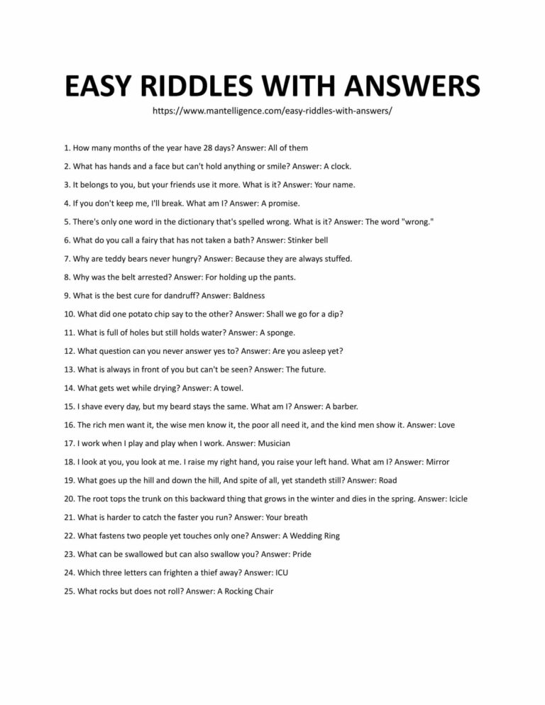 List Of Riddles With Answers Pdf