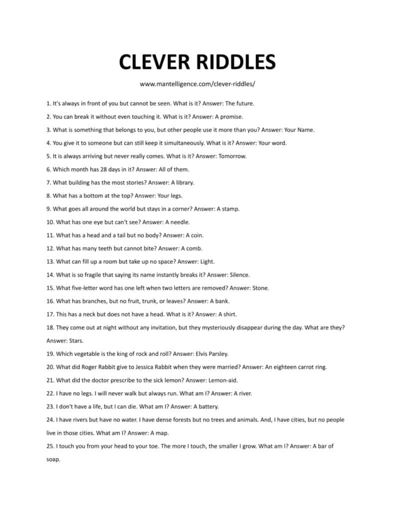 30 Great Clever Riddles: Be Funny And Interesting Now