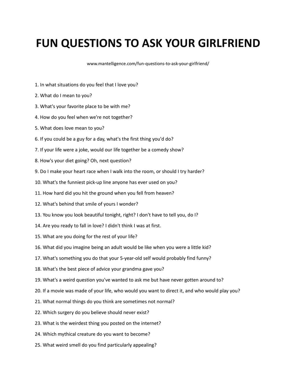 30 Fun Questions To Ask Your Girlfriend: How To Show Your Admiration ...