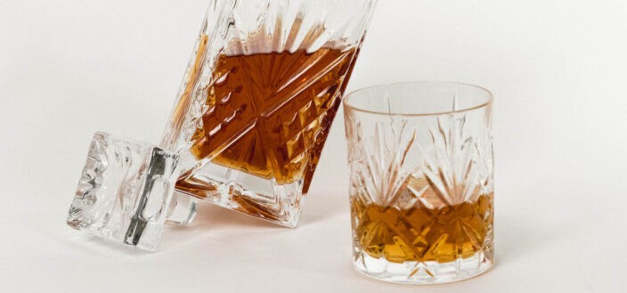 Decanter and glass with whiskey