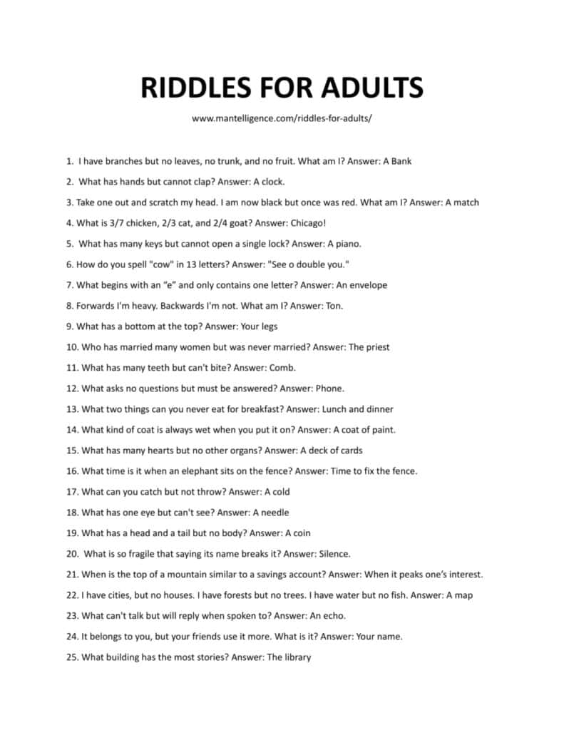 30 Interesting Riddles for Adults - Challenge Your Brain Now!